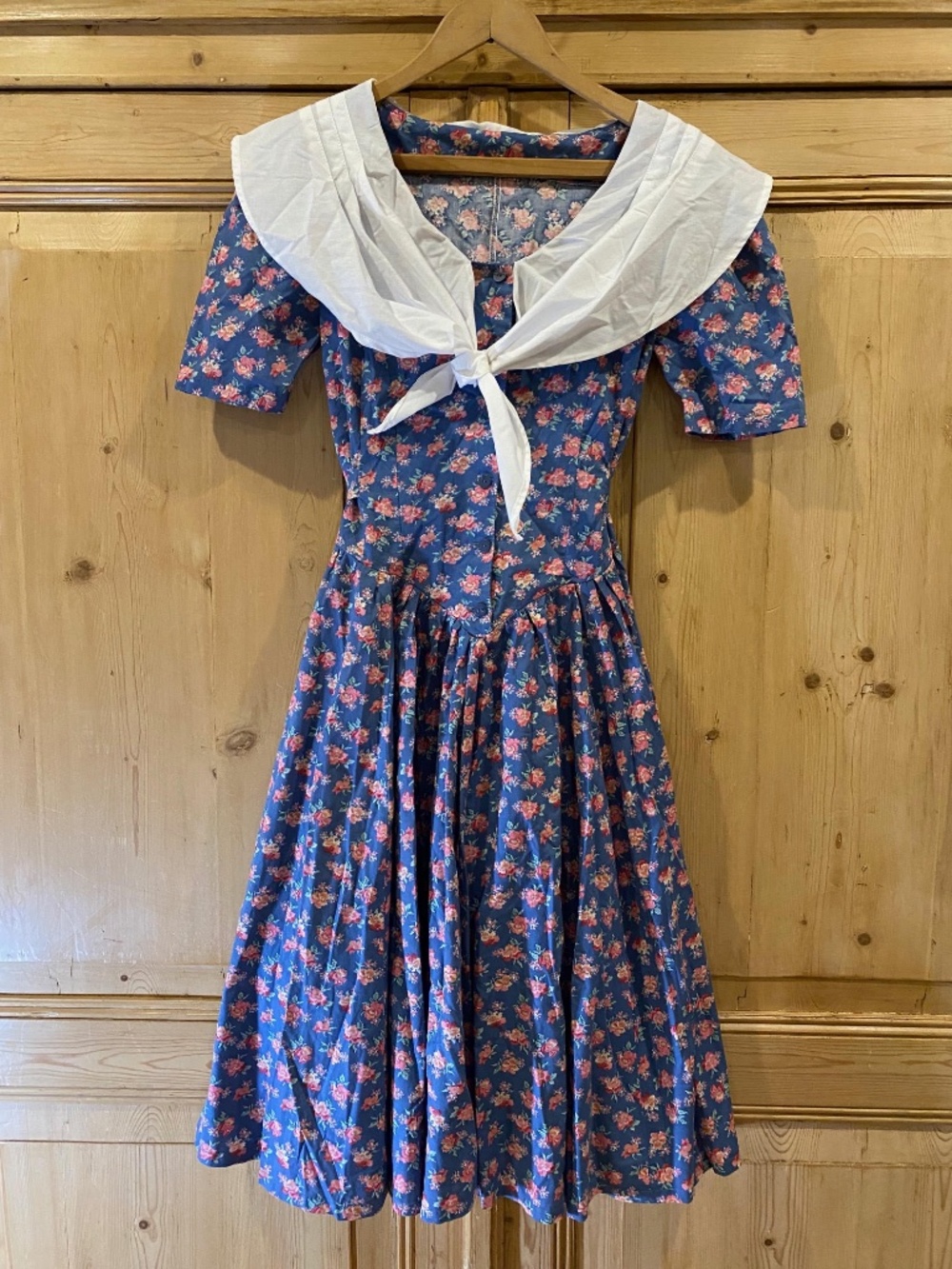 Vintage 1980s Sailor Bib Floral Midi Dress